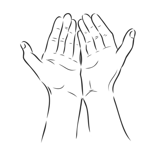 Sketch hand begging hands. Vector line illustration - Vecteur, image