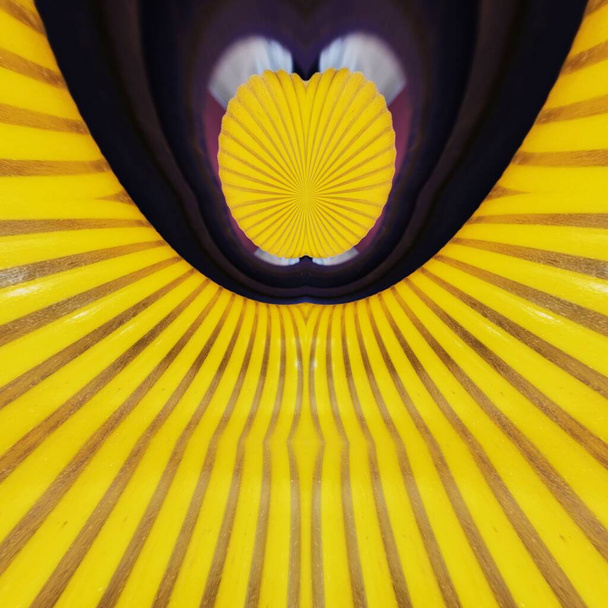 parlak sarı PVC plastik boru siyah arkaplan desen ve tasarım simetrik şekiller aralığına dönüştürüldü - Fotoğraf, Görsel