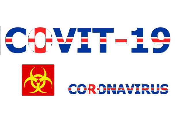 3D Прапор Ісландії на Sovit-19 text background. - Фото, зображення