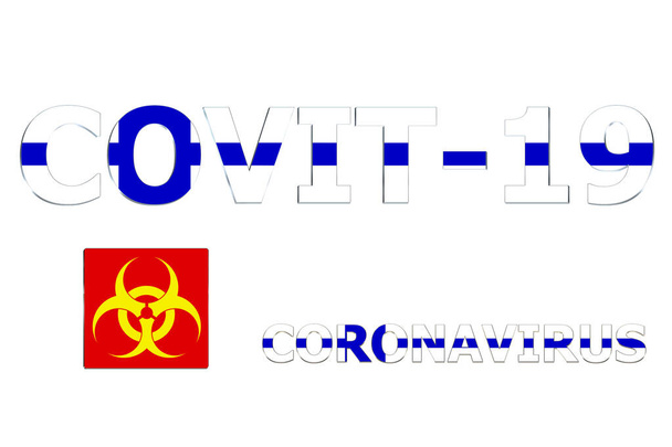 3D Прапор Фінляндії на Sovit-19 text background. - Фото, зображення