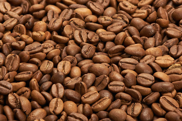 Roasted coffee beans background. Top view. - Photo, Image