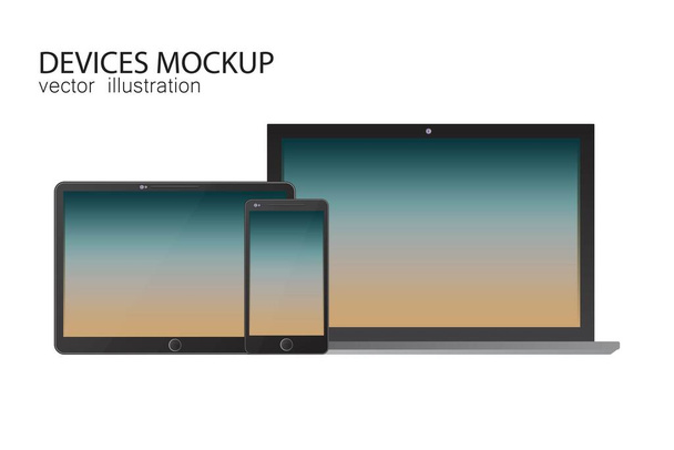 Set of monitor, tablet, laptop, smartphone. Vector illustration in realistic design. - Vektör, Görsel