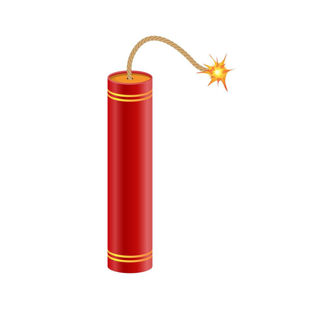 Dynamite with burning fuse vector illustration isolated on white background - Vector, Imagen