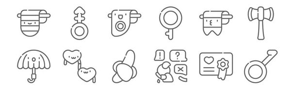 conjunto de 12 ícones de identidade de gênero. delinear ícones de linha fina, tais como demiboy, bullying, respeito, pansexual, intersexual, androgyne
 - Vetor, Imagem