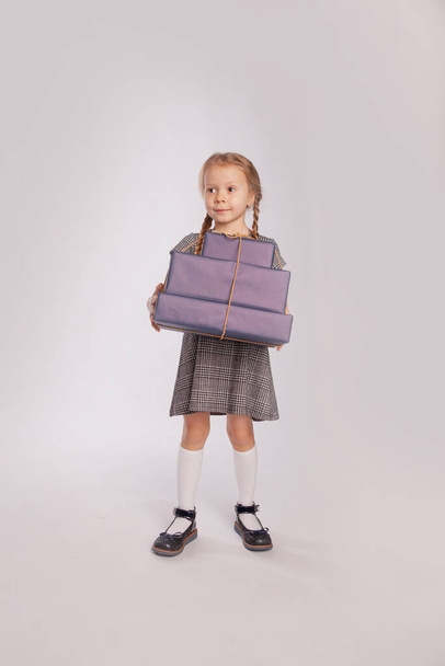 girl hold huge boxes with gifts - Fotoğraf, Görsel