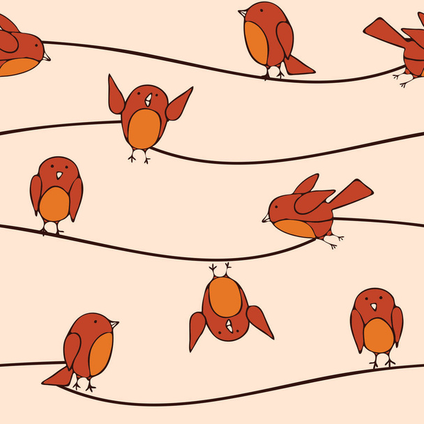 Seamless vector pattern with happy brown birds on pink background. Cute funny animal wallpaper design for children. Ideal for fabric, textile, fashion. - Vector, imagen