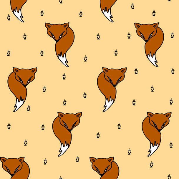 Seamless vector pattern with foxes.  Animal wallpaper design. Fox tail on light pink background. - Vector, Image