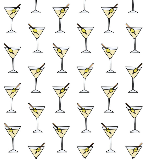 Vector seamless pattern of hand drawn doodle sketch colored martini cocktail isolated on white background - Вектор, зображення
