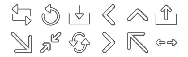 ensemble de 12 icônes flèches. contour des icônes de ligne mince telles que flèche, flèche, minimiser, flèche, télécharger, recharger
 - Vecteur, image