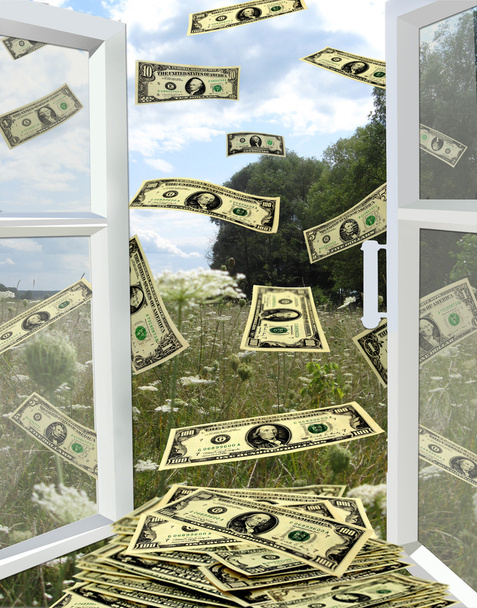 dollar vliegen uit de buurt van geopende venster - Foto, afbeelding