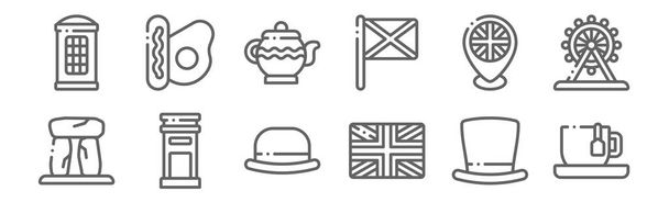 set of 12 united kingdom icons. outline thin line icons such as tea, united kingdom, mailbox, united kingdom, teapot, english breakfast - Vector, Image