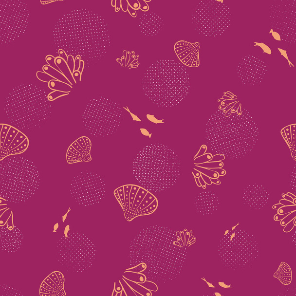 shells fish and tubular coral seamless vector pattern in vibrant pink - Vecteur, image