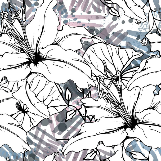 Floral Black White Pattern. Modern Watercolor - Vecteur, image