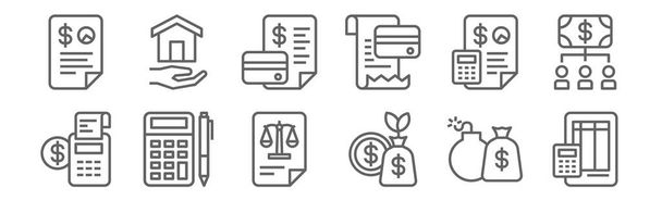 set of 12 accounting icons. outline thin line icons such as ledger, profit, accounting, accounting, mortgage loan - Vector, Image