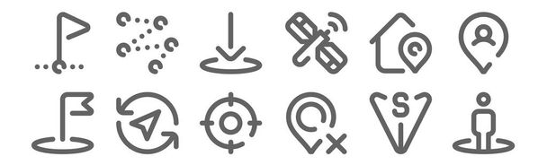 set di 12 icone di posizione. contorno icone linea sottile come posizione, eliminare, bussola, casa, freccia verso il basso, viaggio
 - Vettoriali, immagini