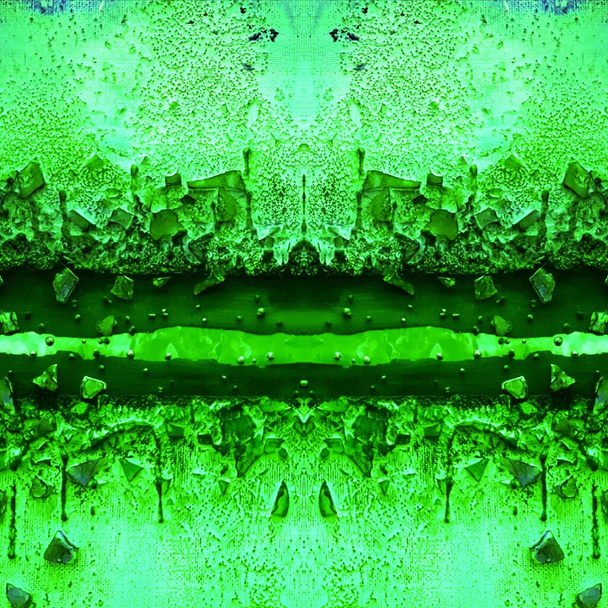 Imágenes creativas abstractas que imaginan la vida espacial futurista y el paisaje vivo en tonos de verde esmeralda con un fuerte efecto texturizado y variaciones del patrón de forma y diseño
 - Foto, Imagen