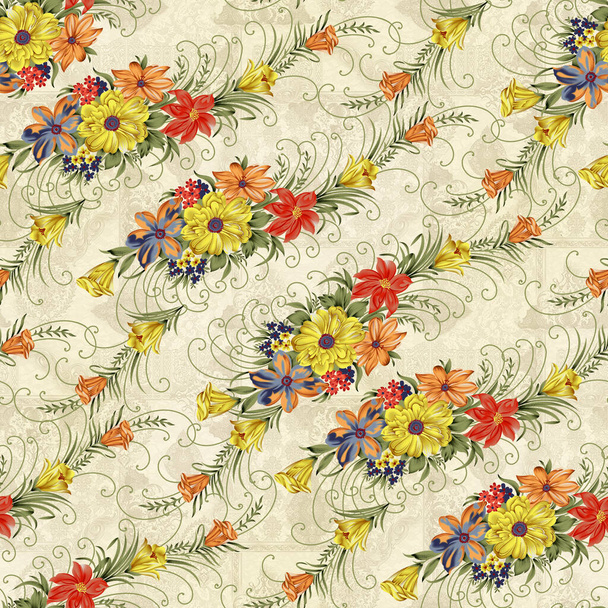 seamless cut vintage flower with cream background,seamless pattern,background texture,floral pattern,abstract geometric background,vintage flower pattern,beautiful design on allover pattern - Photo, Image