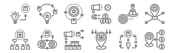 ensemble de 12 icônes de positionnement de marque. esquisser des icônes de ligne mince telles que le succès, spécification, valeur, cible,, créatif
 - Vecteur, image