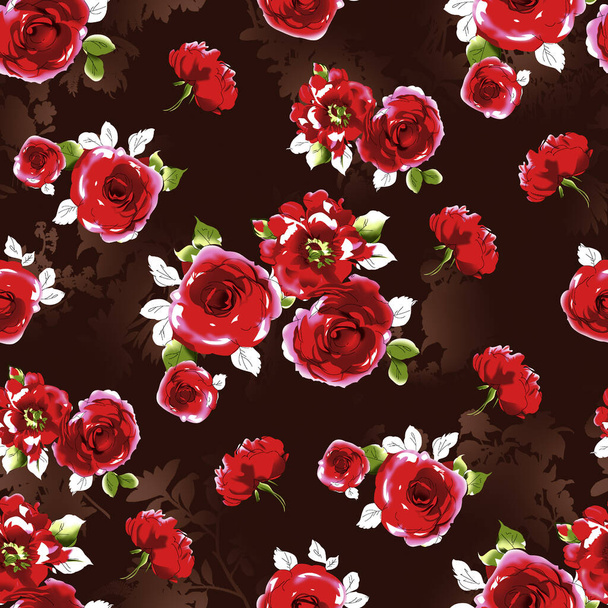 nahtlos geschnittene rote Blume mit Hintergrund, nahtloses Muster, Hintergrundstruktur, florales Muster, abstrakter geometrischer Hintergrund, Vintage-Blumenmuster, schönes Design auf Allover-Muster - Foto, Bild