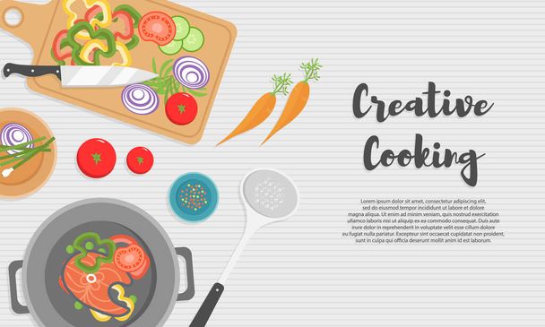 Cooking food, kitchen.  - Vetor, Imagem