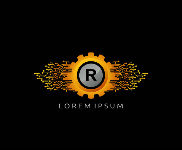 Logo rychlého technického soukolí R písmeno - Vektor, obrázek