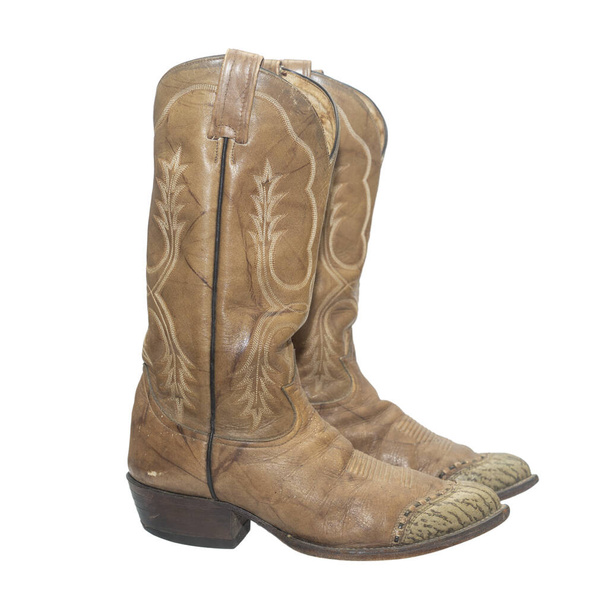 Brown cowboy boots isolated on a white background. - Photo, Image