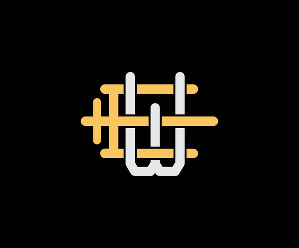 Počáteční E a W, EW, WE, překrývající se spojovací písmeno logo, monogram line art vintage styl na černém pozadí - Vektor, obrázek