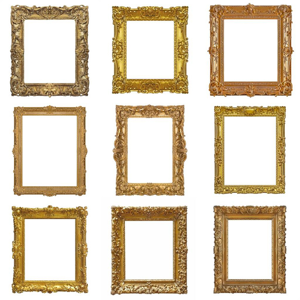 Conjunto de marcos dorados para pinturas, espejos o fotos aisladas sobre fondo blanco - Foto, Imagen