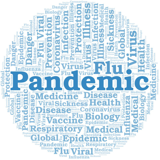Pandemie-Wortwolke auf weißem Hintergrund. Wordcloud nur mit Text. - Vektor, Bild