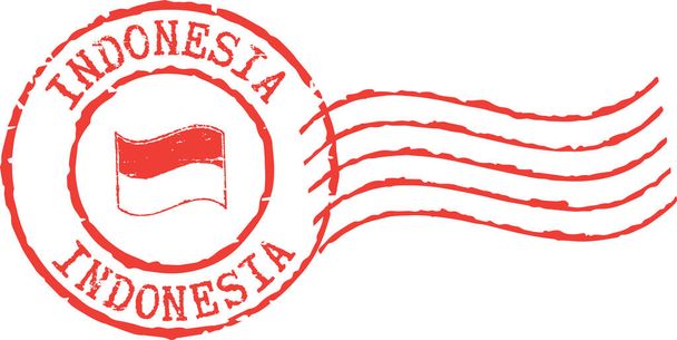 Red postal grunge stamp ''Indonesia''. - Vector, Image