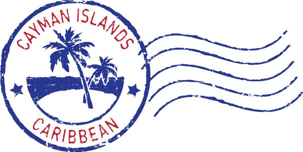 青い郵便切手「ケイマン諸島-カリブ海」。白地. - ベクター画像