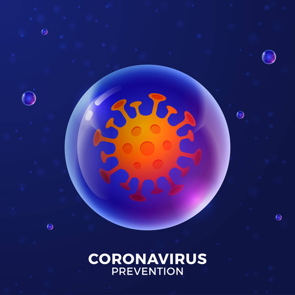 Футуристический коронавирус или веб-баннер "Ковид-19" искушают перламутровой вирусной клеткой на реалистичном голубом мяче
. - Вектор,изображение