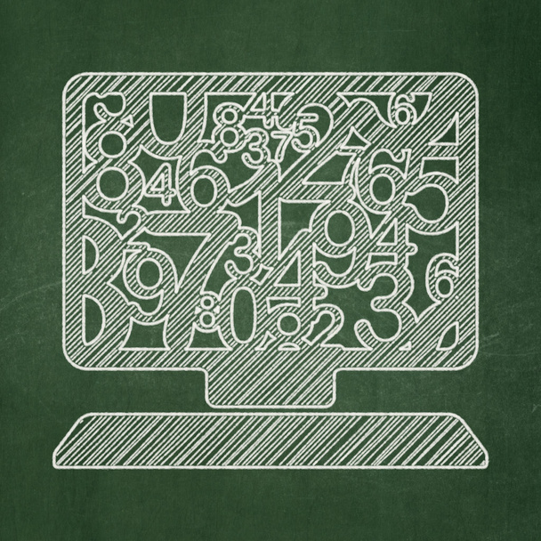 Education concept: Computer Pc on chalkboard background - 写真・画像