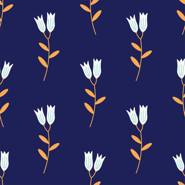 White bluebell flowers seamless repeat vector pattern for wrapping paper.prints,fabrics,textile.White bluebells on navy background. - Vektör, Görsel