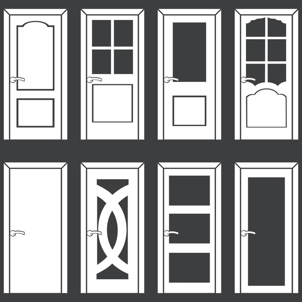 Conjunto de vetores de 8 ícones de porta branca
 - Vetor, Imagem