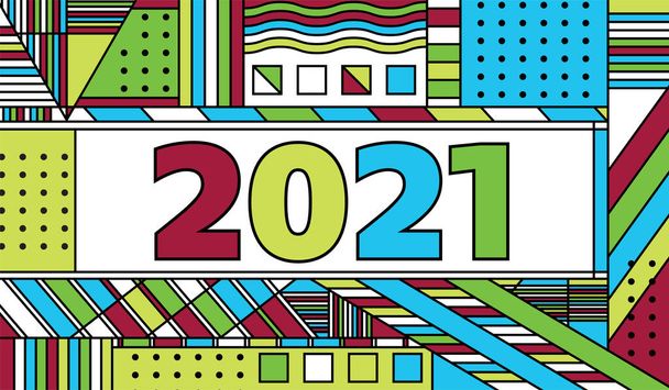 Rok 2021 napsaný abstraktními vzory a barevnými ilustracemi. Vektor EPS 10 k dispozici. - Vektor, obrázek