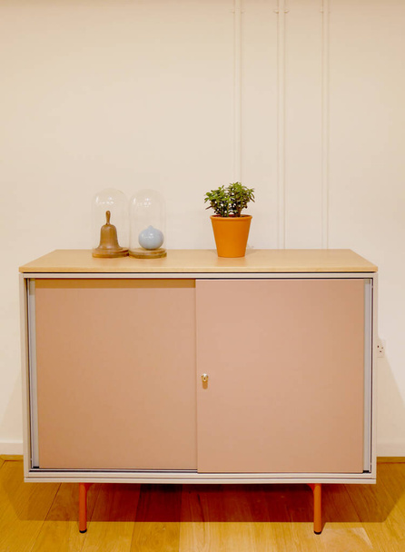 einfaches modernes Möbelstück mit Pflanzen und Ornamenten - Foto, Bild