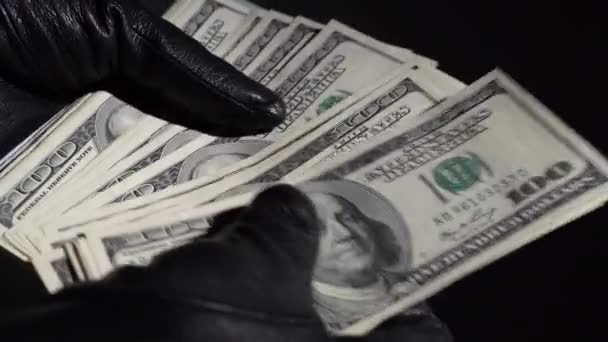 Black gloves checking dollars - Video, Çekim