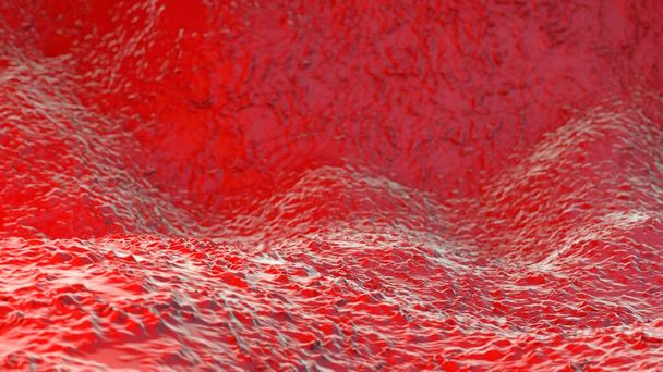 3D-weergave van het rode oppervlak van het micro-organisme met witte plaque en ontsteking. Illustratie voor medische composities, achtergrond voor Virologie banners, reclame en informatieve banners. - Foto, afbeelding