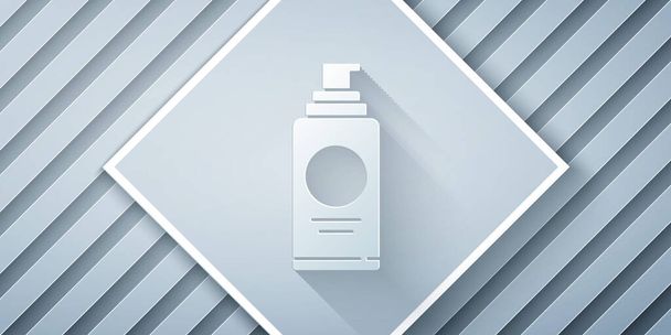 Paperileikkaus Spray tölkki hiuslakkaa, deodorantti, antiperspirantti kuvaketta eristetty harmaalla pohjalla. Paperitaidetta. Vektorikuvaus - Vektori, kuva