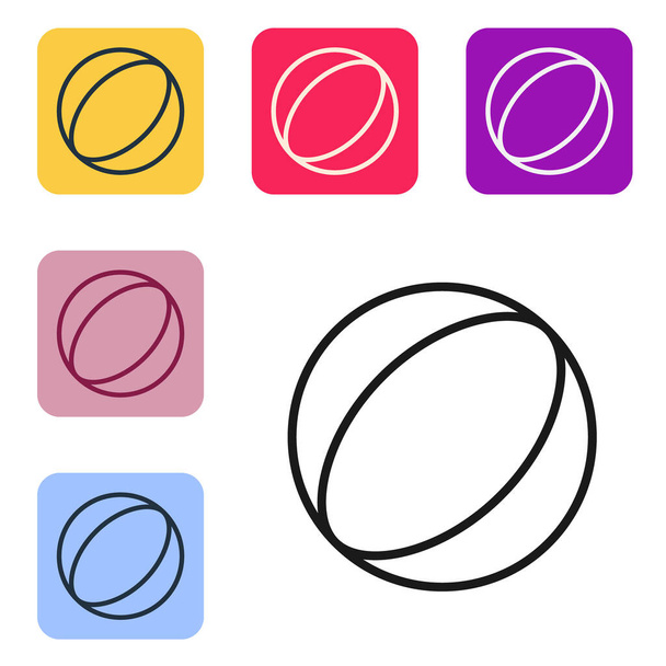 Linha preta ícone de bola de praia isolado no fundo branco. Definir ícones em botões quadrados de cor. Ilustração vetorial
 - Vetor, Imagem