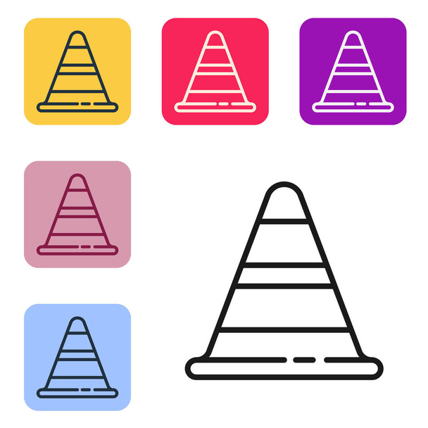 Icono de cono de tráfico de línea negra aislado sobre fondo blanco. Establecer iconos en botones cuadrados de color. Ilustración vectorial
 - Vector, imagen