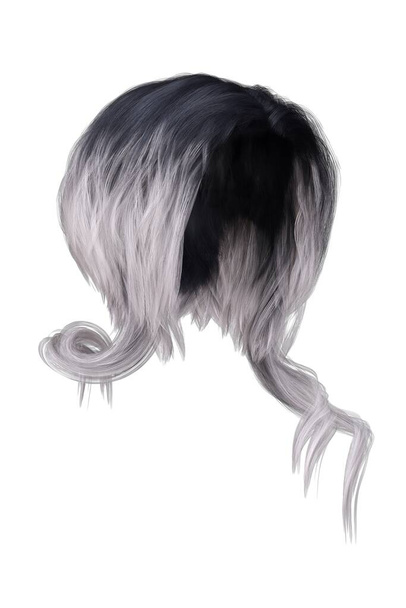 3d render, 3d illustratie, kort zwart haar op geïsoleerde witte achtergrond - Foto, afbeelding