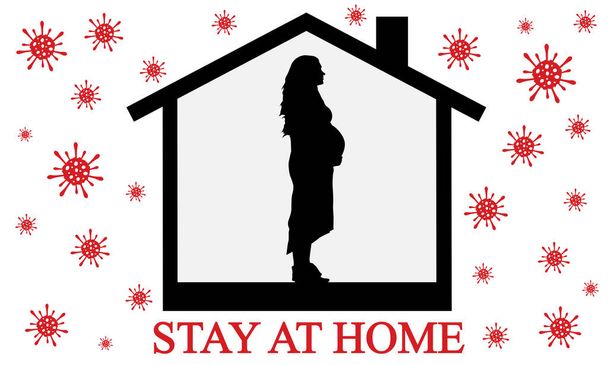 Hamile kadınlar için kendini izole etme, güvenlik için evde kal. Coronavirus karantina önleyici önlemler. Vektör illüstrasyonu - Vektör, Görsel
