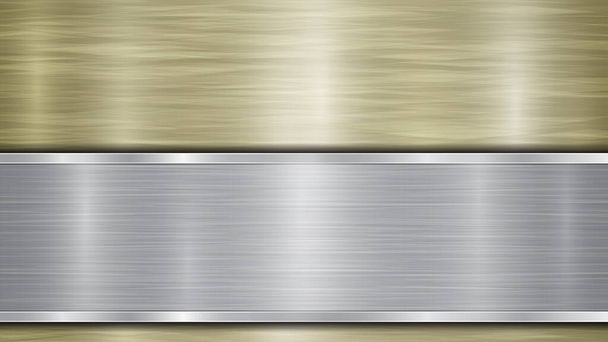 Background consisting of a golden shiny metallic surface and one horizontal polished silver plate located below, with a metal texture, glares and burnished edges - Vector, Image