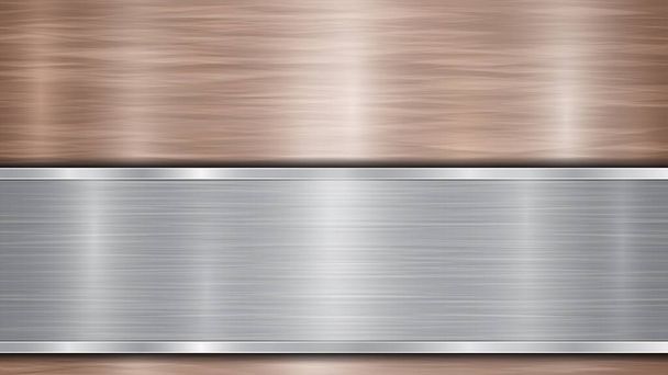 Hintergrund bestehend aus einer bronzeglänzenden metallischen Oberfläche und einer horizontalen polierten Silberplatte, die sich unten befindet, mit einer Metallstruktur, grellen und polierten Kanten - Vektor, Bild