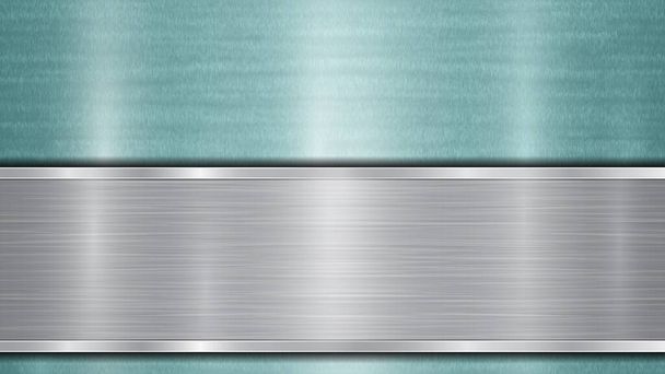 Фон, состоящий из светло-голубой блестящей металлической поверхности и одной горизонтальной полированной серебряной пластины, расположенной внизу, с металлической текстурой, блестками и закрашенными краями
 - Вектор,изображение