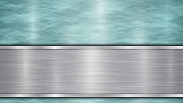 Background consisting of a light blue shiny metallic surface and one horizontal polished silver plate located below, with a metal texture, glares and burnished edges - Vector, Image