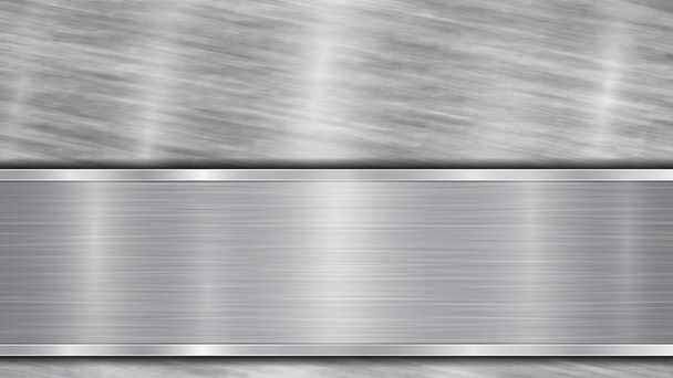 Arrière-plan aux couleurs argentées et grises, composé d'une surface métallique brillante et d'une plaque horizontale polie située en dessous, avec une texture métallique, des reflets et des bords brunis
 - Vecteur, image