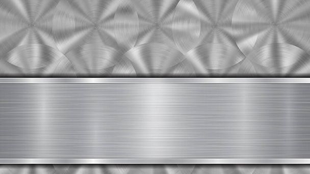 Background in silver and gray colors, consisting of a shiny metallic surface and one horizontal polished plate located below, with a metal texture, glares and burnished edges - Vector, Image